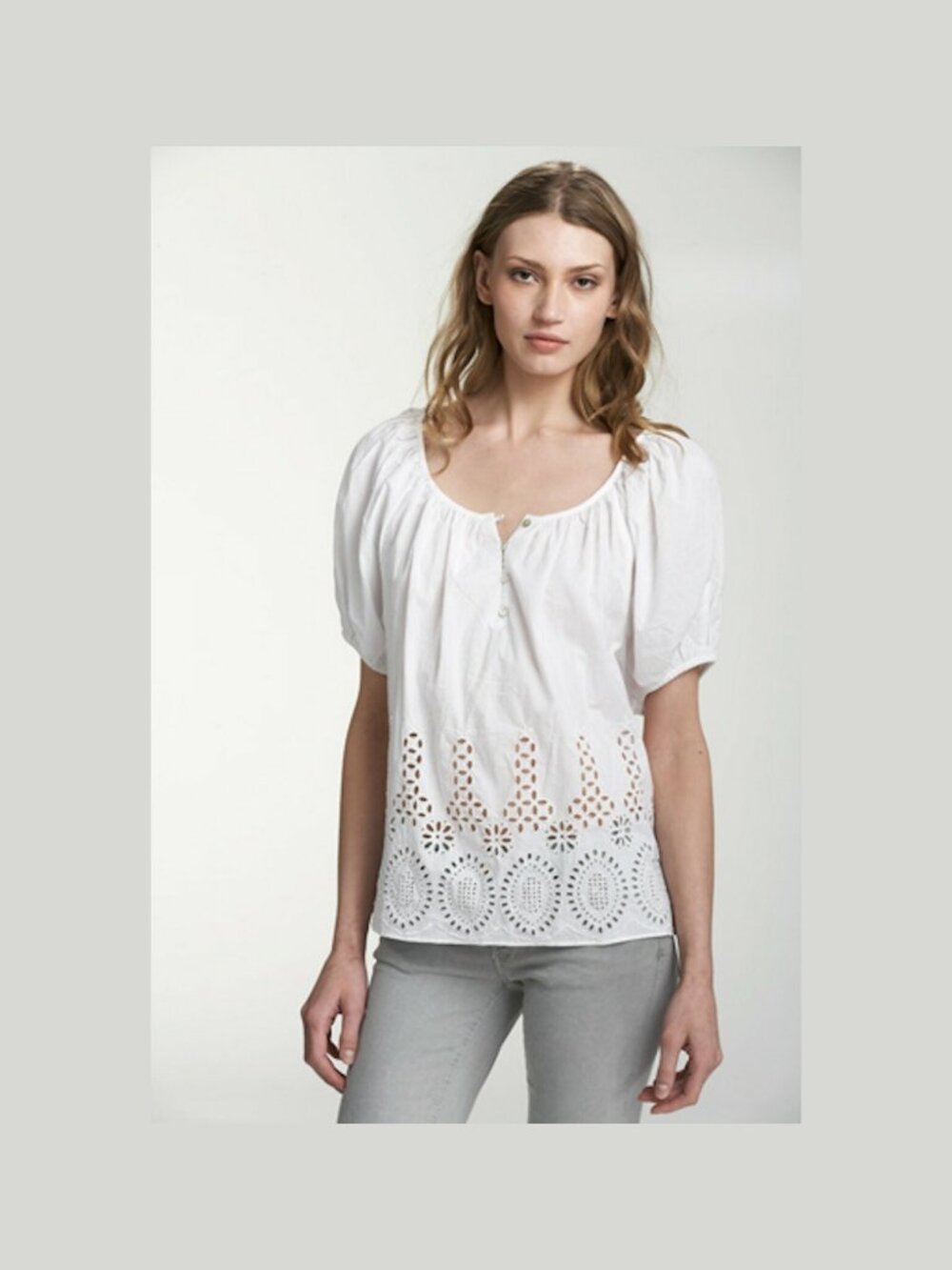 Velvet Makon Top White Eyelet Peasant Shirt Short Sleeve Cotton NWT XXS M
